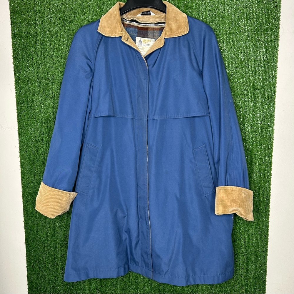 London Fog Trench Coat Navy Blue Size 16 Regular Fleece Removable Lining B16